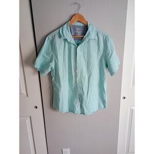 Chaps linen blend blue button down shirt teal Caribbean blue Basic mens large